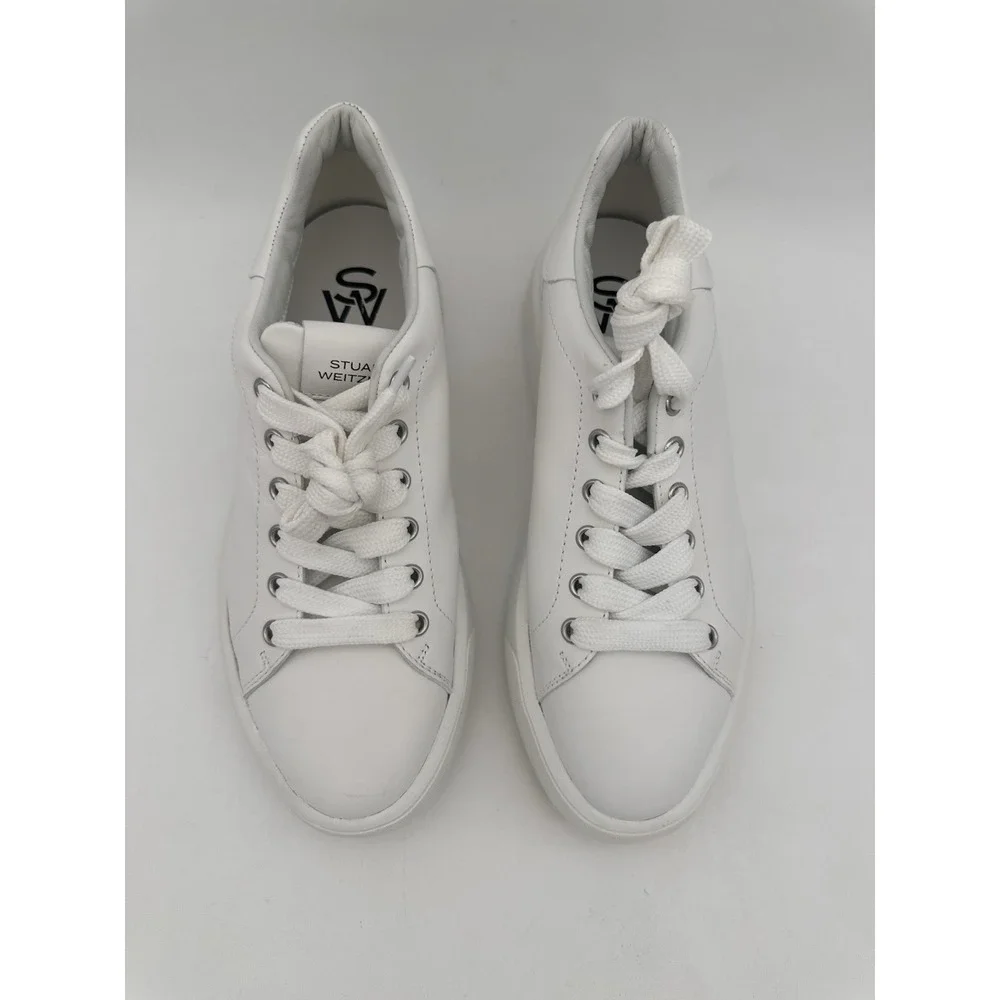 EUC Stuart Weitzman Pro Sleek Leather Sneakers women's size 8 white 1624
